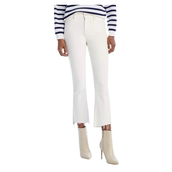MOTHER Denim - MOTHER The Insider Crop Step Fray Jeans Cream Puffs White Raw Hem Cropped Sz 27